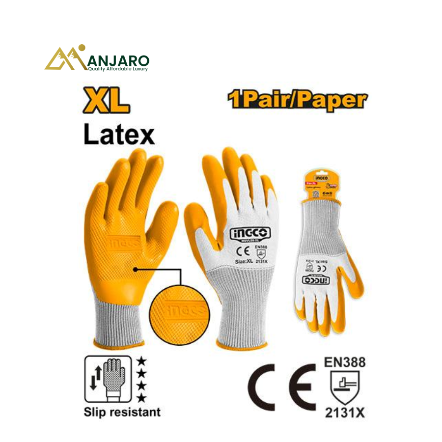 Ingco  Latex Safety Gloves XL Anti-Slip Polyester Work Gloves HGVL08-XL