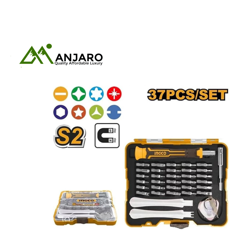 HKSDB0378 37 Pcs Precision Screwdriver Set – S2 Steel, Multi-Bit Repair Kit with Handle & Pry Tools