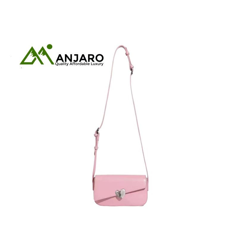 Women's Japan Style Vegan Leather Crossbody Bag – Spring Fashion Shoulder Handbag with Silver Metal Heart Detail