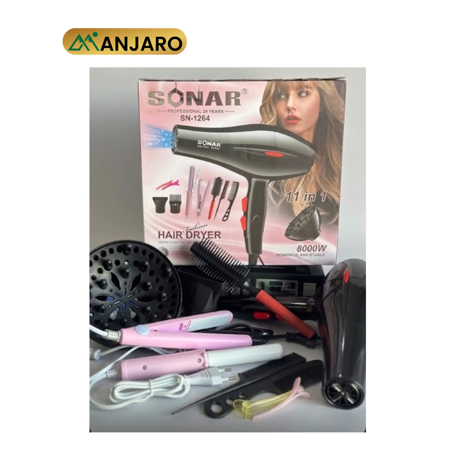 Sonar SN-1264 Hair Dryer – Professional High Power Blow Dryer with Styling Attachments for Salon & Home Use