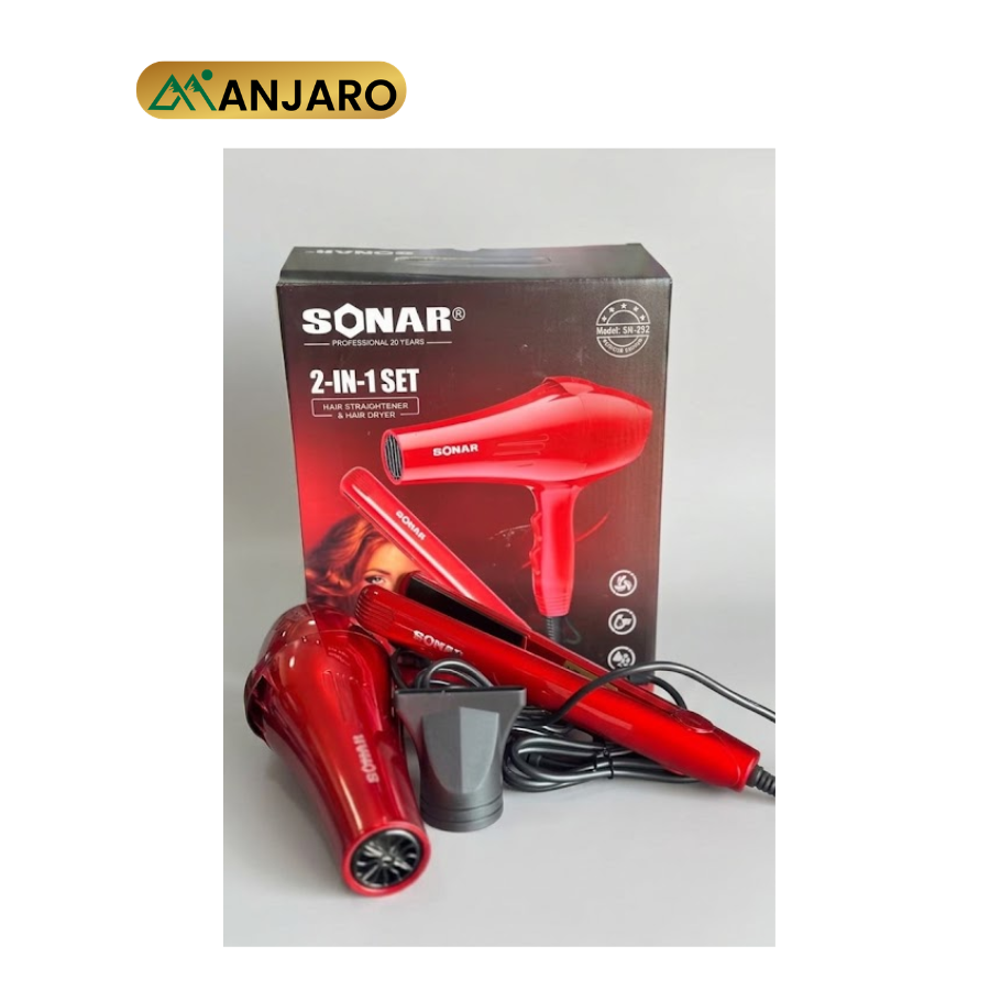 Sonar 2 in 1 Hair Dryer & Hair Straightener Set – Multi-Function Hair Styling Tool for Drying and Smoothing