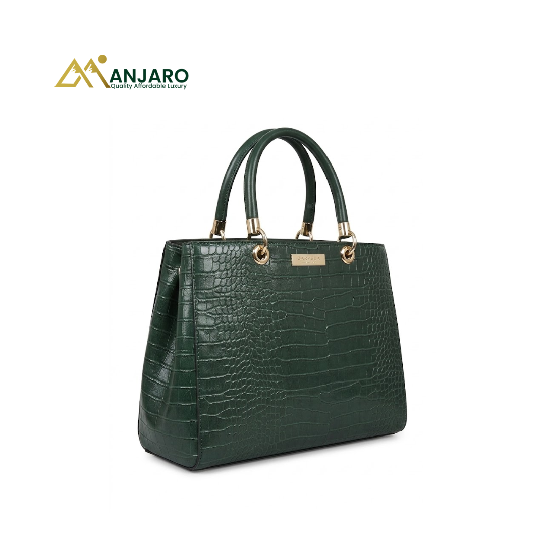 Carvela Croc-Embossed Tote Bag – Black & Green Women’s Designer Handbag