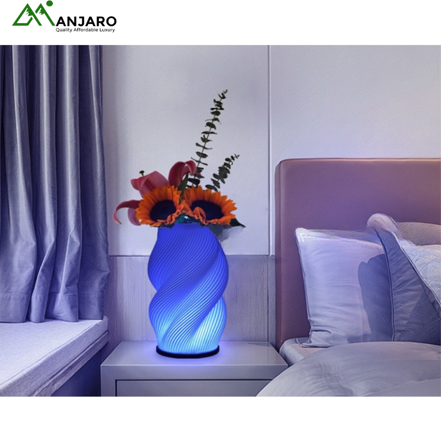 3D Printed Vase LED Table Lamp – Romantic Ambient Flower Arrangement Bedside Light