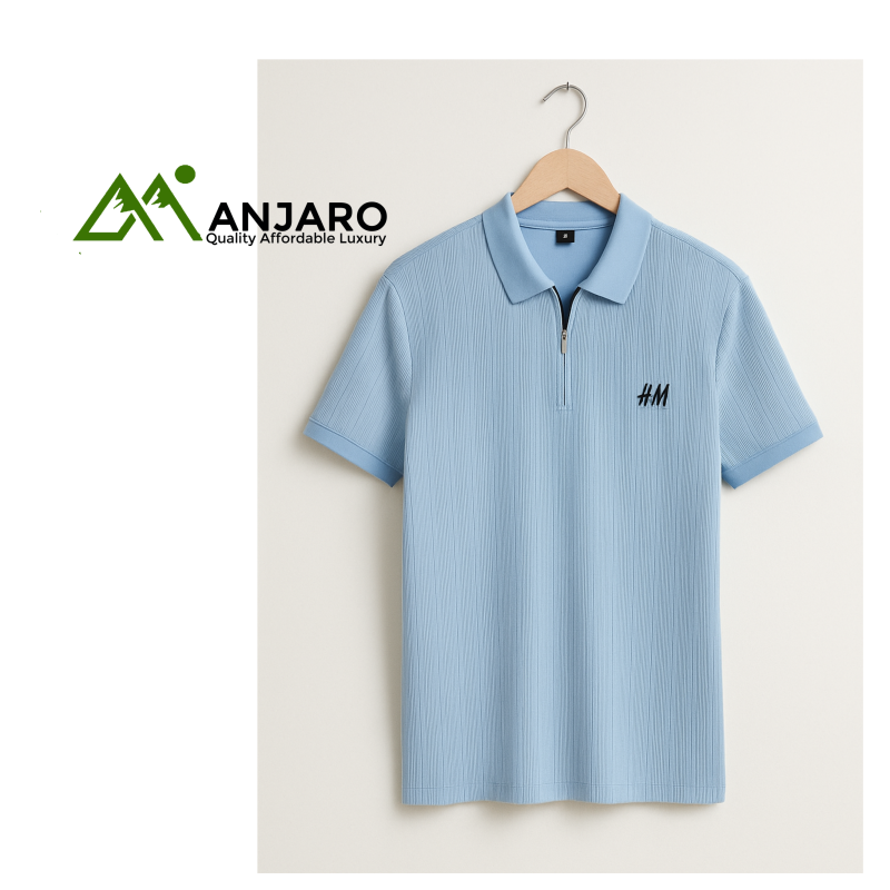 Men's Ribbed Knit Zip Polo | Short Sleeve Shirt for Modern Smart Casual Style