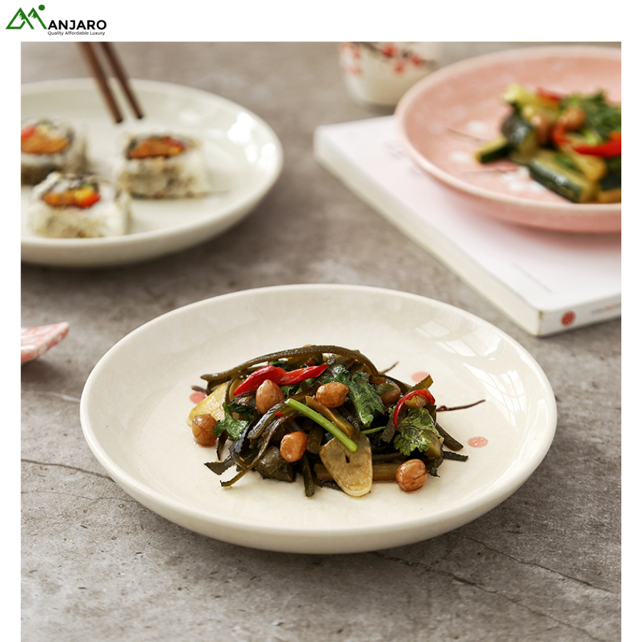 Japanese-Style 6-Inch Ceramic Snack Plate – Hand-Painted Plum Blossom Underglaze Porcelain Dish, Microwave Safe(shippin fee included)