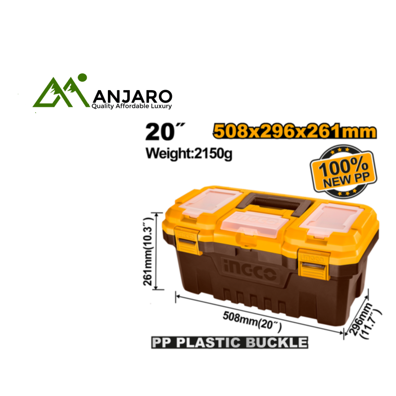 PBX2001 20" Heavy-Duty Plastic Tool Box with Tray & Storage Compartments (Max Load 20kg)