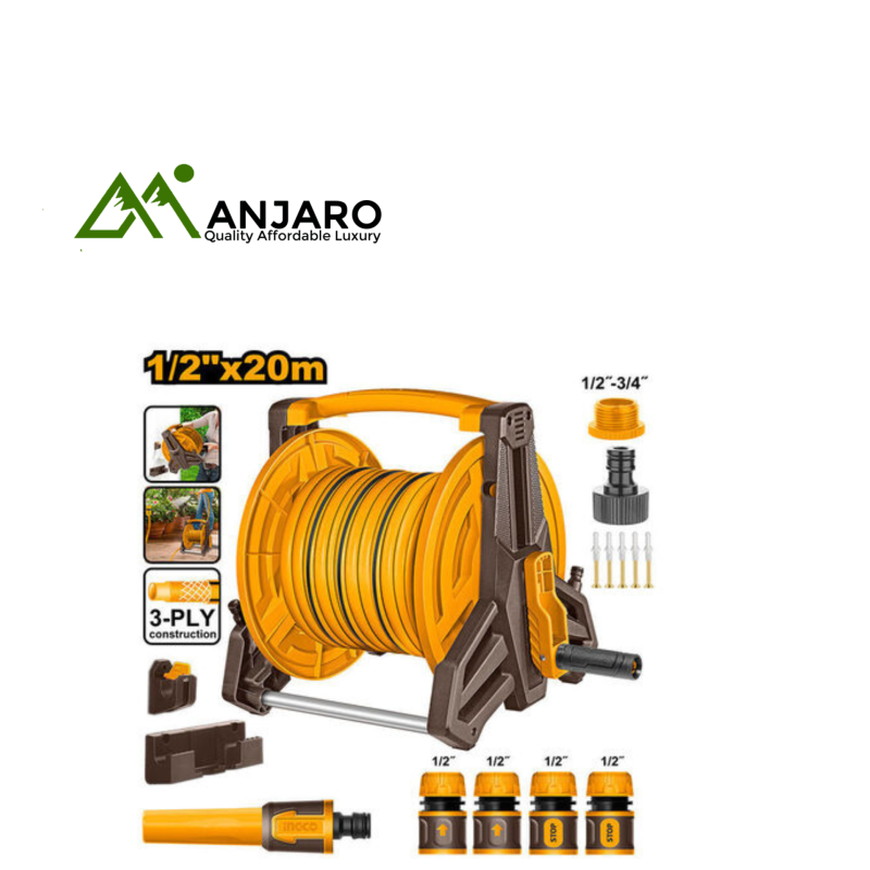 Ingco Hose Reel Set – 20m PVC Hose with Nozzle and Quick Connectors HHR20124
