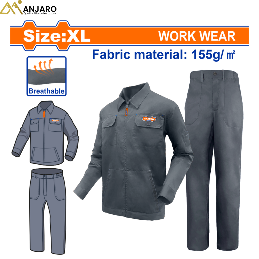 Wadfow Work Uniform Set – Sizes L & XL, 65% Polyester 35% Cotton, Zip-Front Jacket & Trousers WUN1801