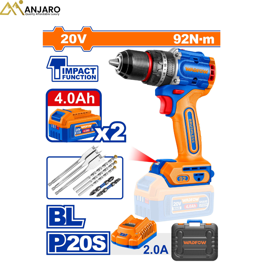 Brushless Cordless Impact Drill 20V 92Nm WCDP9281