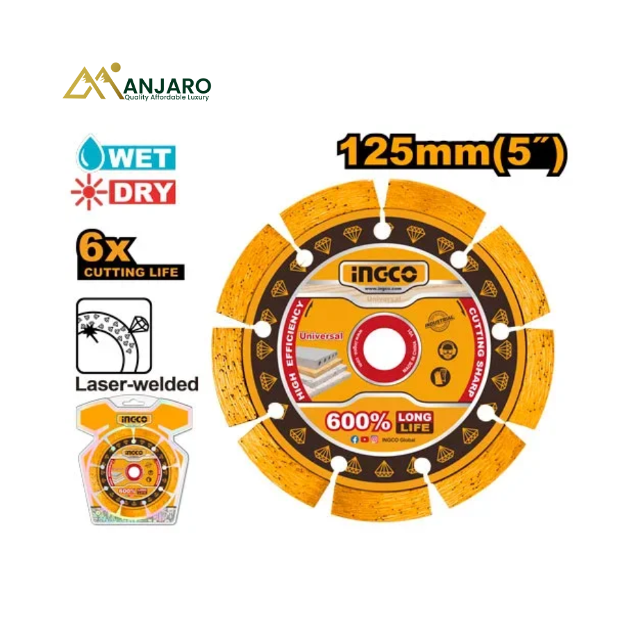 Ingco Laser Welded Diamond Cutting Disc 125mm 10mm Stone Blade DMD071251