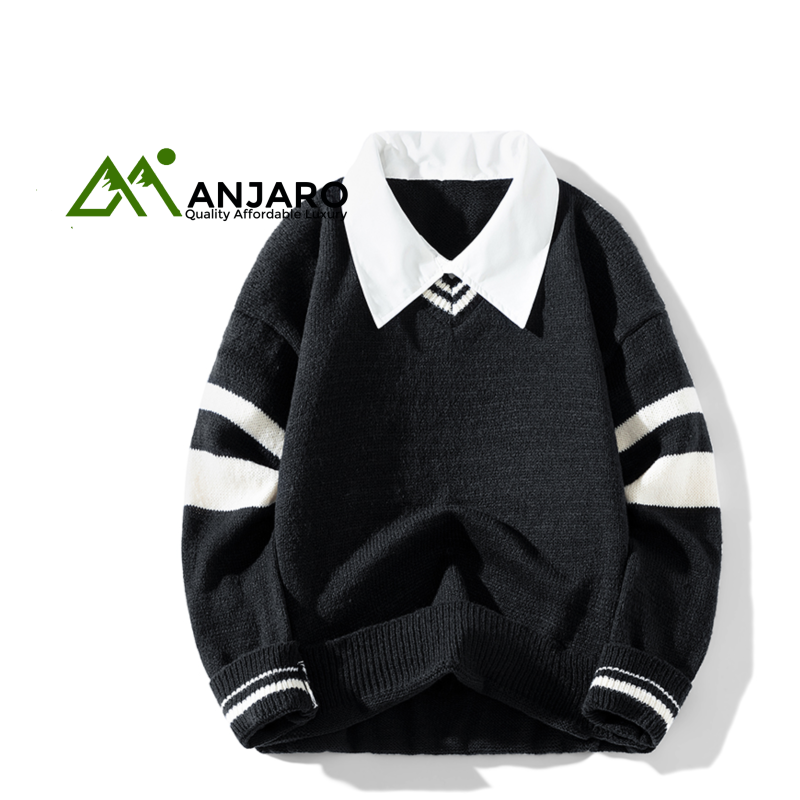Men’s Two-Piece Collar Sweater – Knitted Sportswear Pullover Outerwear for Winter