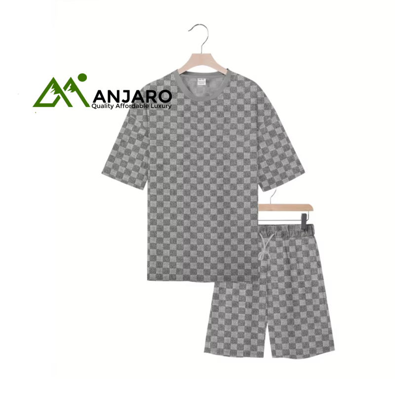Oversized Checkerboard Pattern Sport Casual Two-Piece Set – Summer Loose Fit Streetwear Tracksuit
