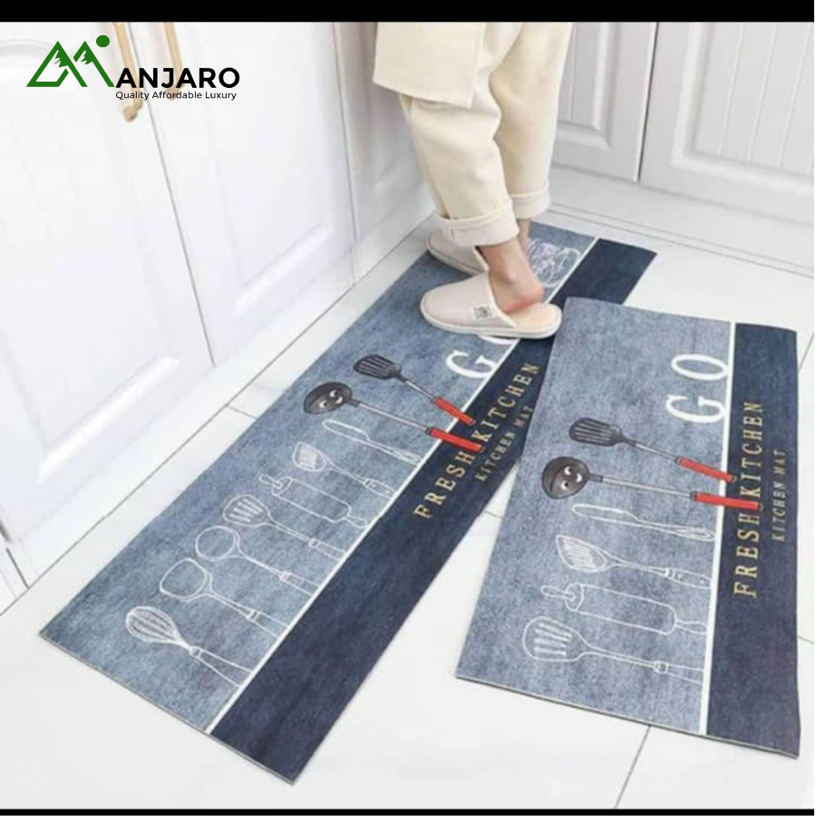2-Piece Anti-Fatigue Kitchen Floor Mat Set | Non-Slip, Water Absorbent | Fresh Kitchen & Chef Utensil Design