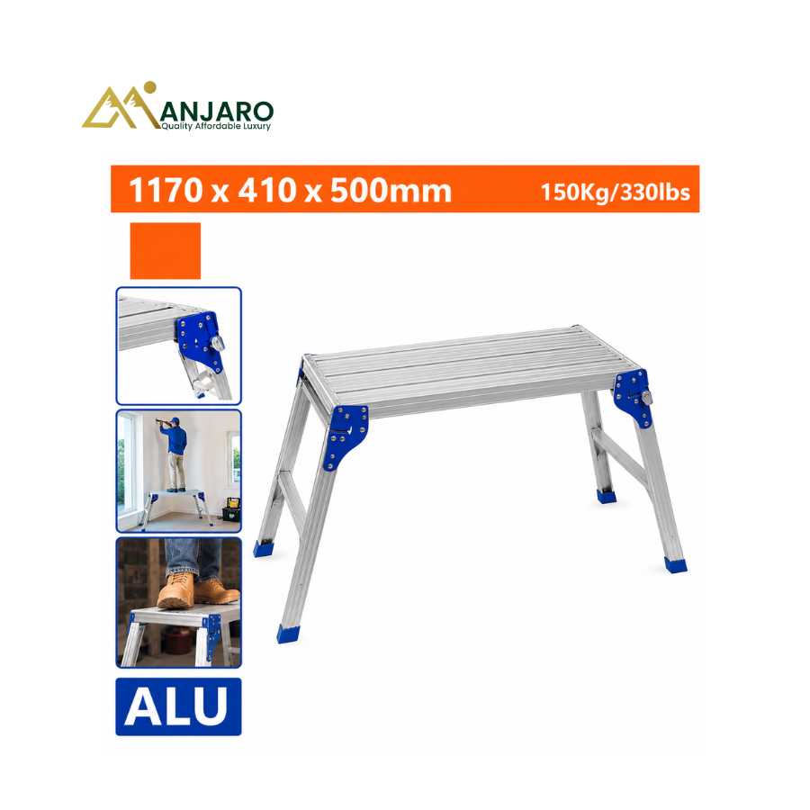 WADFOW Aluminium Working Platform Ladder – Foldable 76cm Work Platform – 150kg Load Capacity WLDT115