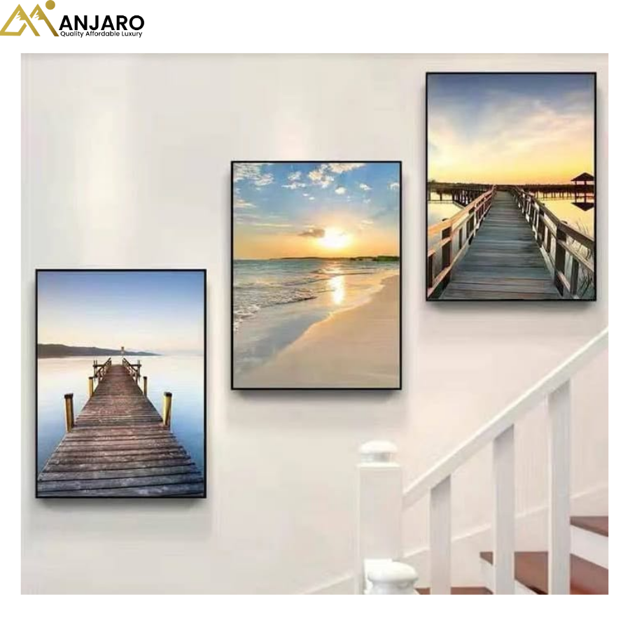 Coastal Pier Landscape Wall Art Set – 3-Piece Framed Canvas Prints