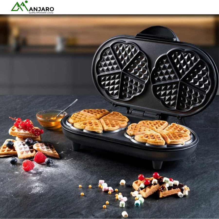 Double Heart-Shaped Waffle Maker | Non-Stick Cook Plates | Quick & Easy Homemade Waffles