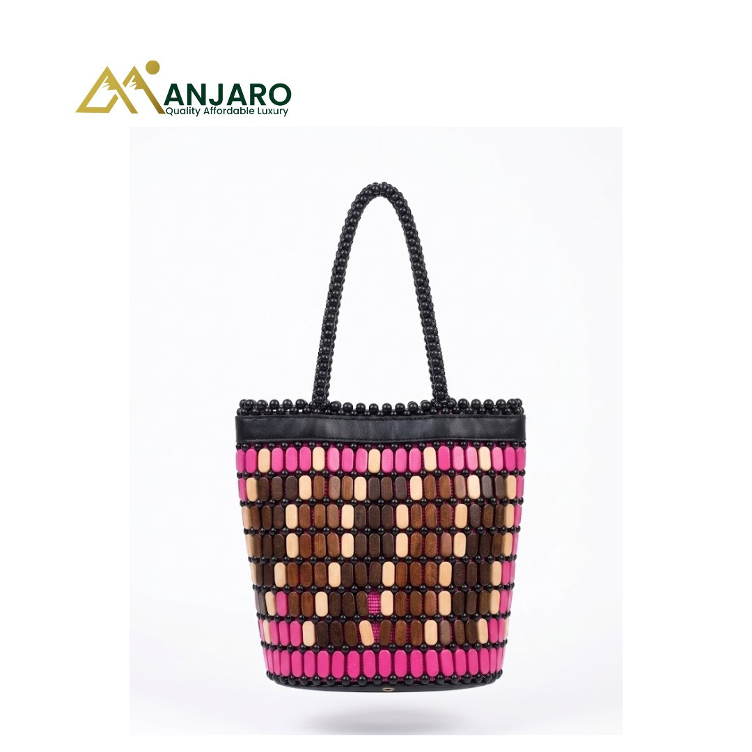Artisan Berry & Ebony Beaded Market Tote – Magenta Mosaic Fusion