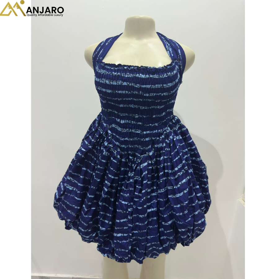 Bubble Hem Mini Dress – Deep Navy & Sky Stripe