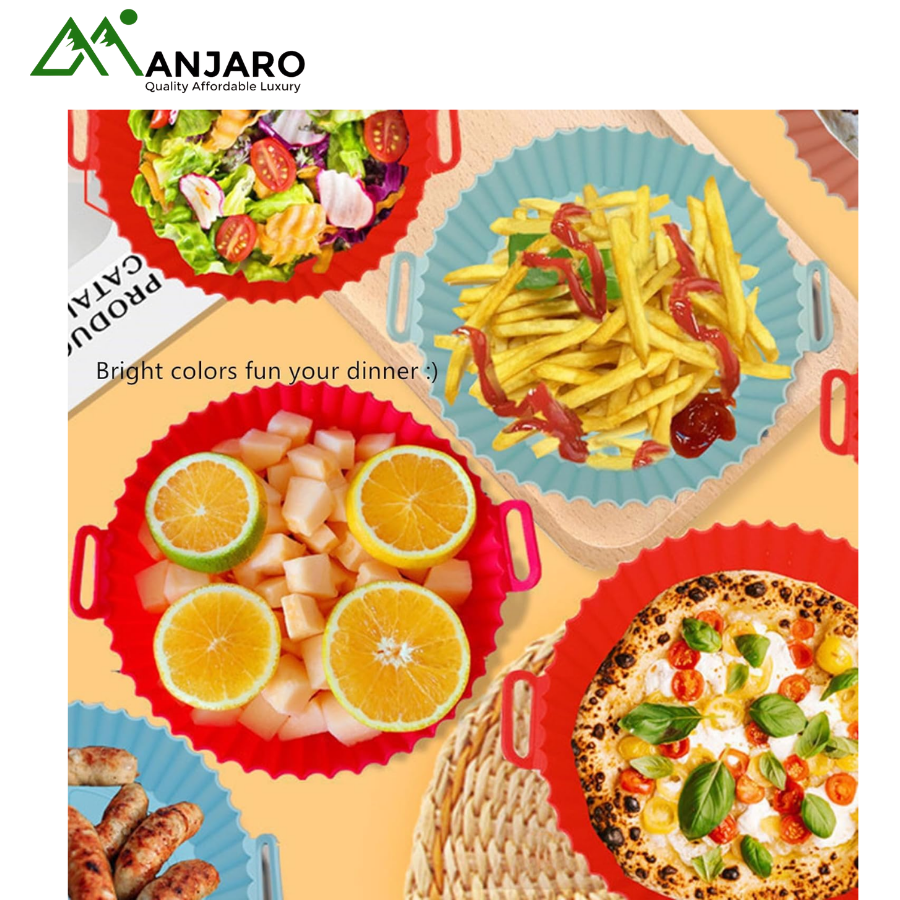 Reusable Silicone Air Fryer Basket Liners (Blue & Red) | Non-Stick, Easy-Clean Baking Tray | Healthier Cooking