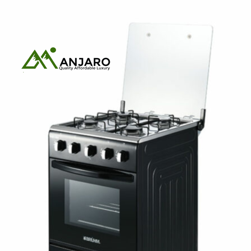 Bruhm BGC-5540IS 4-Burner Gas Cooker with Oven and Grill – Compact Silver Design for Efficient Cooking