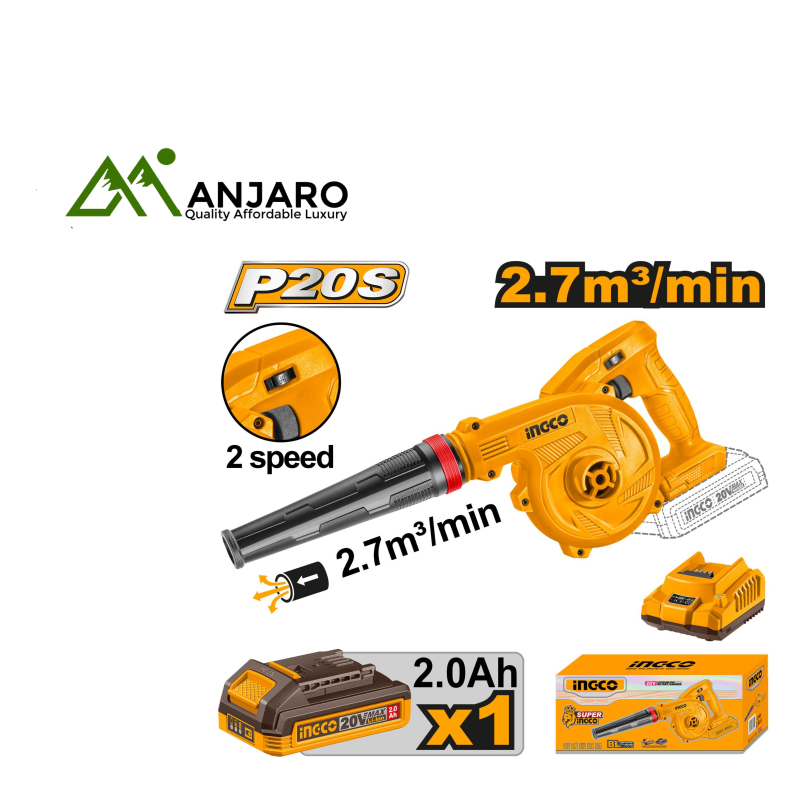 CABLI20781 Cordless Blower 20V – 2.7m³/min Max Air Volume, 18000rpm Speed | Portable Power Tool for Cleaning & Dust Removal