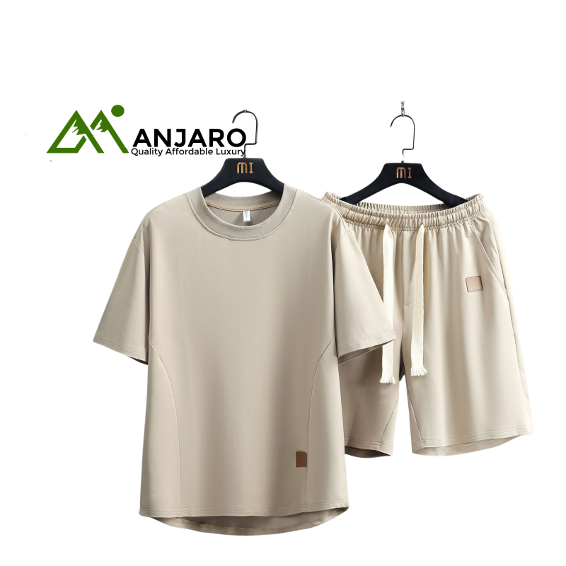 Men’s Casual Sports Suit – Breathable Short-Sleeve T-Shirt with Loose Shorts & Five-Quarter Pants