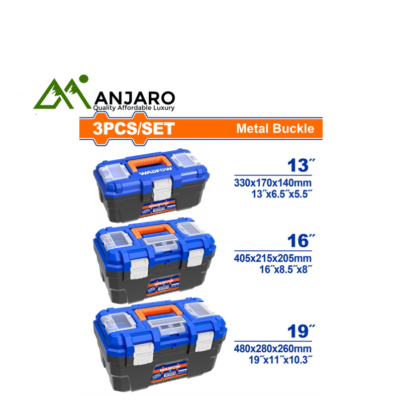 WTB4103 – 3 Pcs Plastic Tool Boxes Set with Metal Buckle & Multi-Size Design