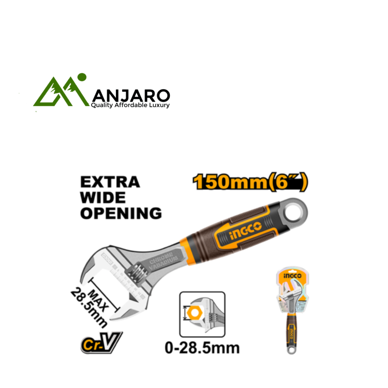 Ingco Adjustable Wrench – 150mm (6")  HADW131068