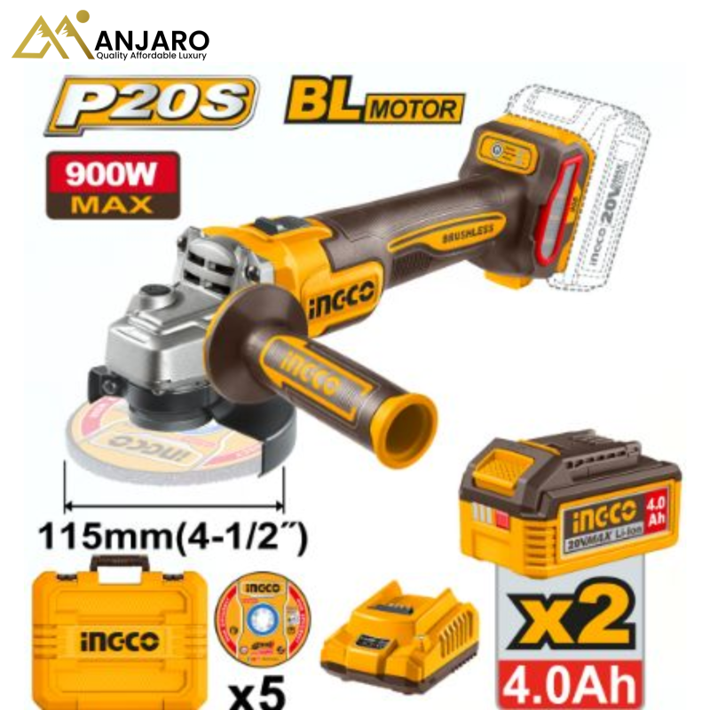INGCO  Brushless Cordless Angle Grinder – 20V CAGLI261522