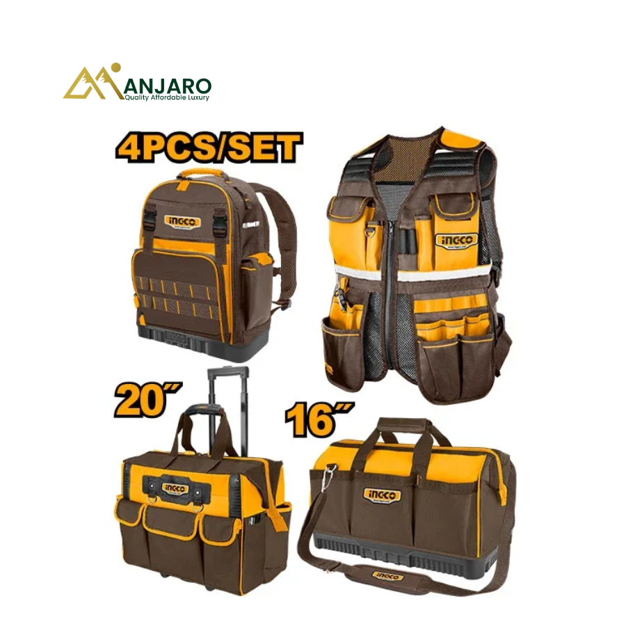 INGCO 4 Pcs Professional Tool Bag Set – 1680D Polyester Tool Storage & Carrying Kit COS230914