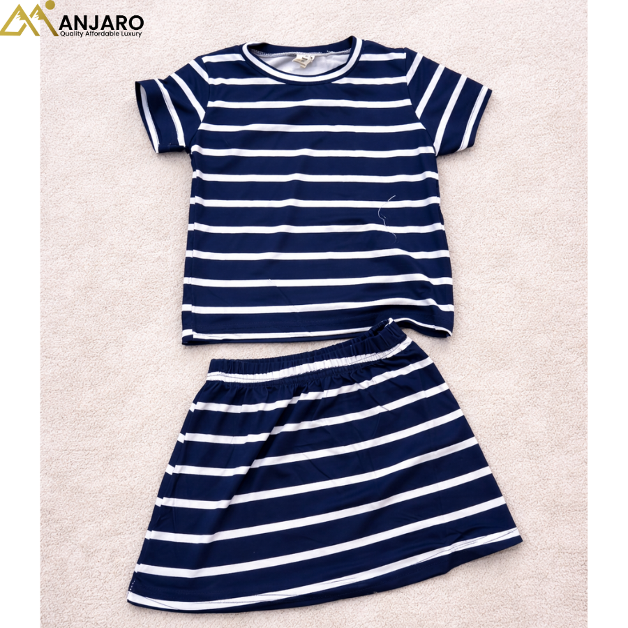 Navy Striped Girls Two-Piece Skirt Set – 3/4/5 Years