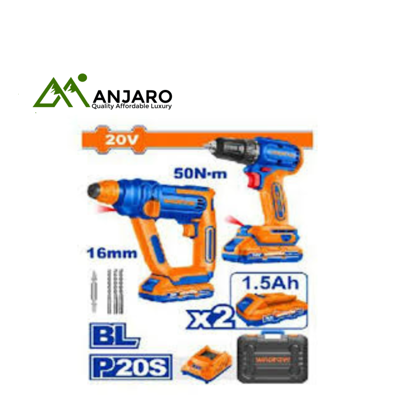Wadfow  Cordless 20V Drill & Rotary Hammer Kit WOS240681