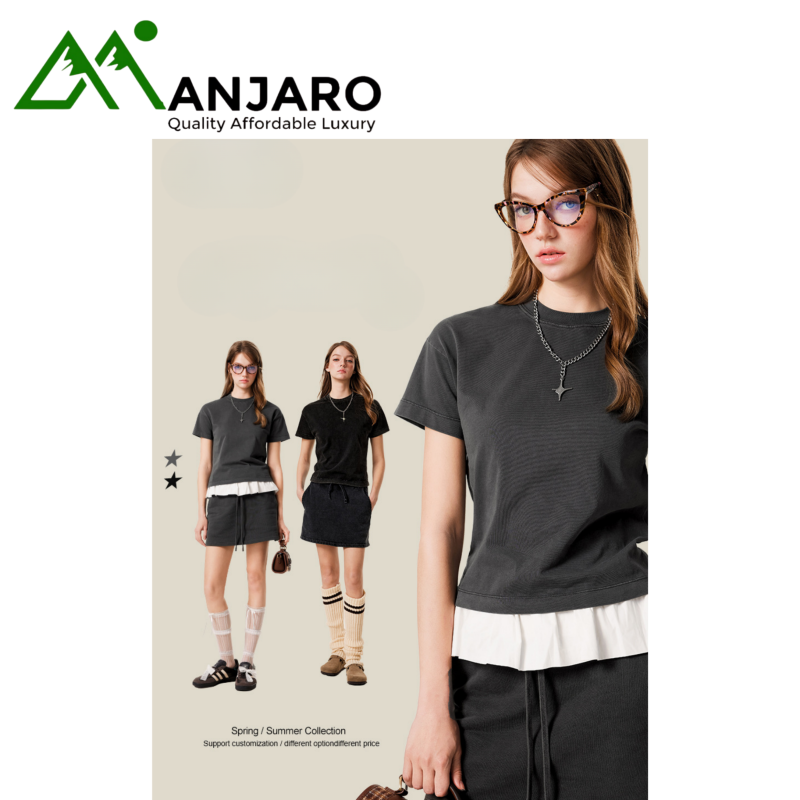 Summer Milan Double Yarn Heavy-Duty Snowflake Short Sleeve Solid Color T-Shirt (Shipping fee included)