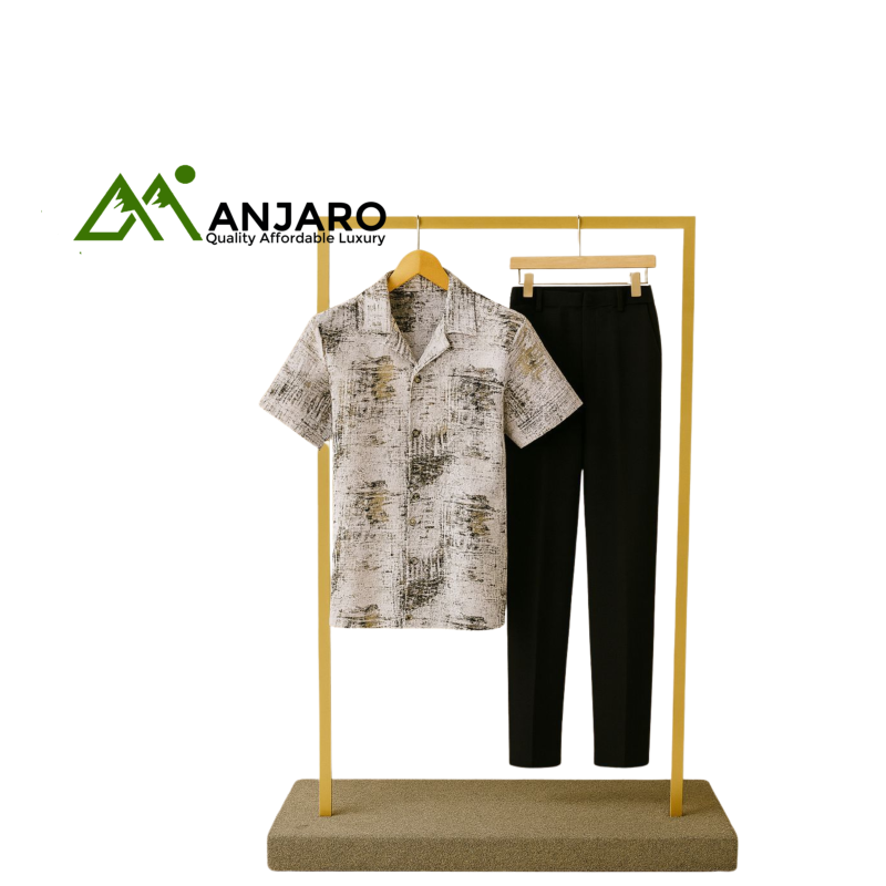 Men’s Zigzag Print Short Sleeve Shirt & Drawstring Trouser Set