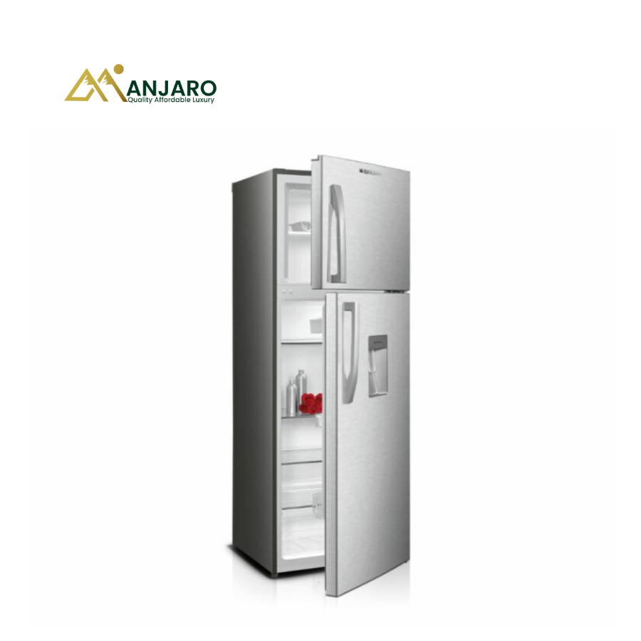 Bruhm BFD-311MD 311L Top Freezer Refrigerator (Inox) – Spacious Cooling with Water Dispenser & Energy Efficiency