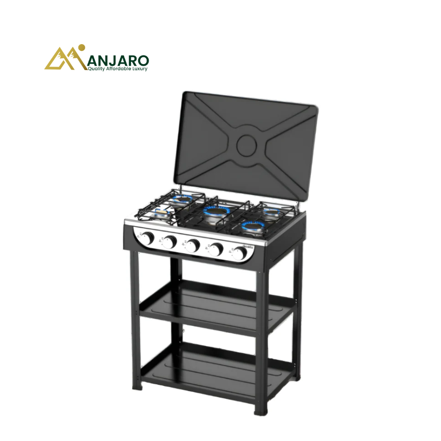 Decakila 5 Burner Gas Stove with Shelf  – Black – LPG Manual Ignition KMGS019B