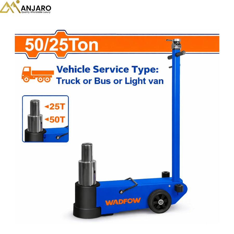 Wadfow  Pneumatic Hydraulic Jack – 50/25 Ton Capacity, Adjustable Lift & Extension, Carton Packed WHJ2A50