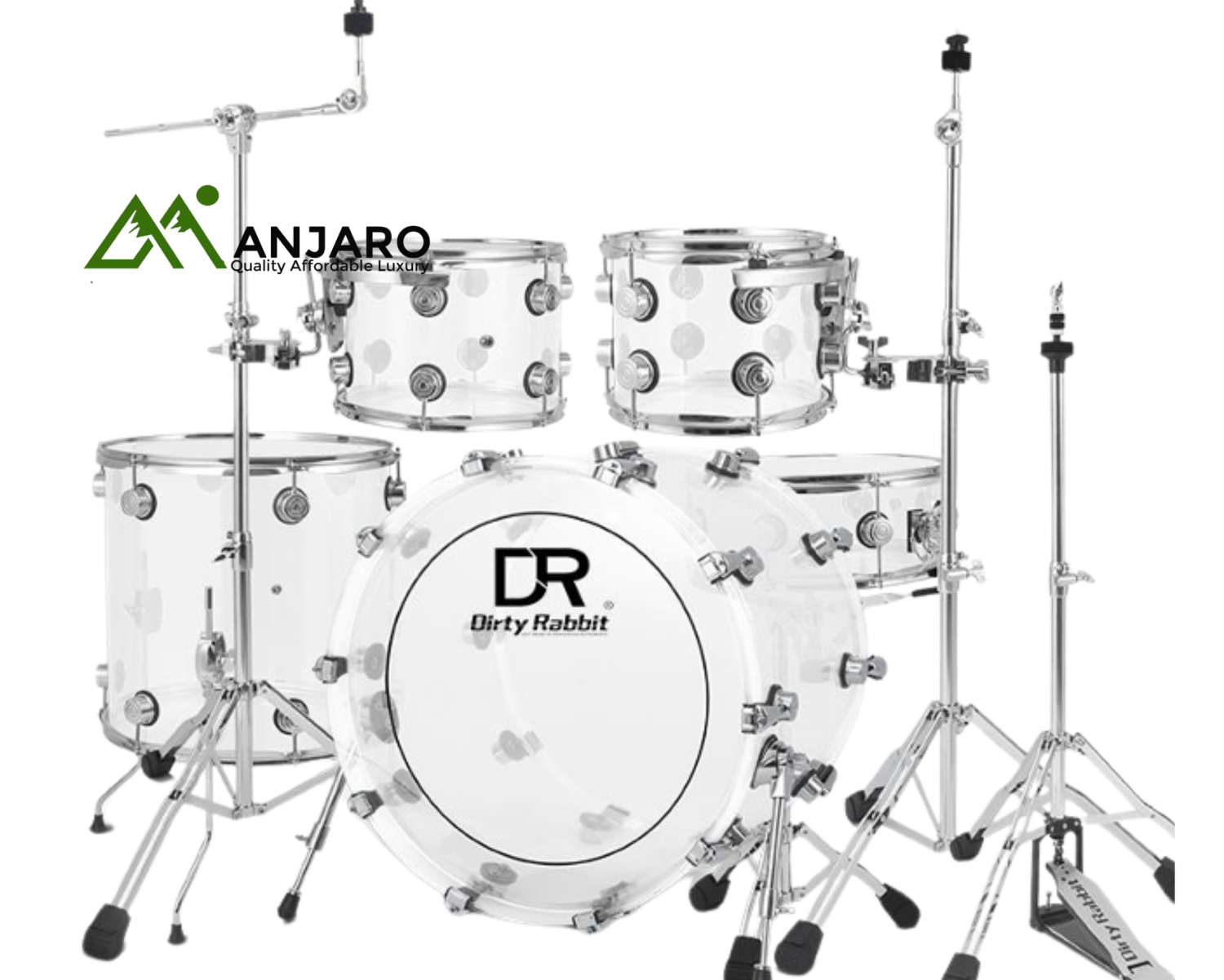DR-7 Transparent Acrylic 5-Piece Drum Set with Throne – No Cymbals