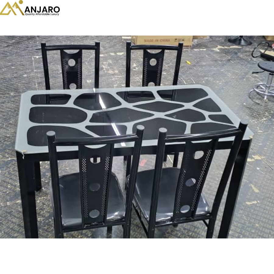 Modern 5-Piece Tempered Glass Dining Set with Geometric Mosaic Pattern