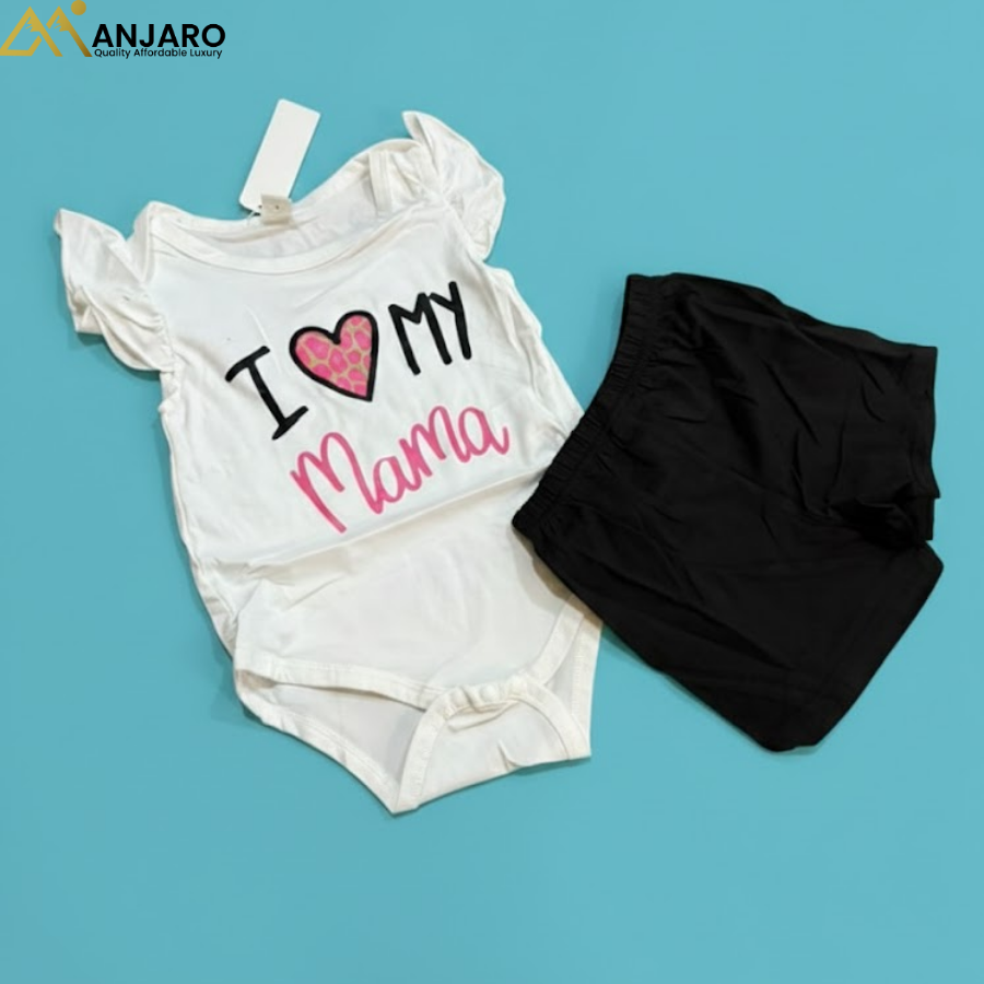 Baby “I Love My Mama” Bodysuit & Shorts Set – 6–12 Months