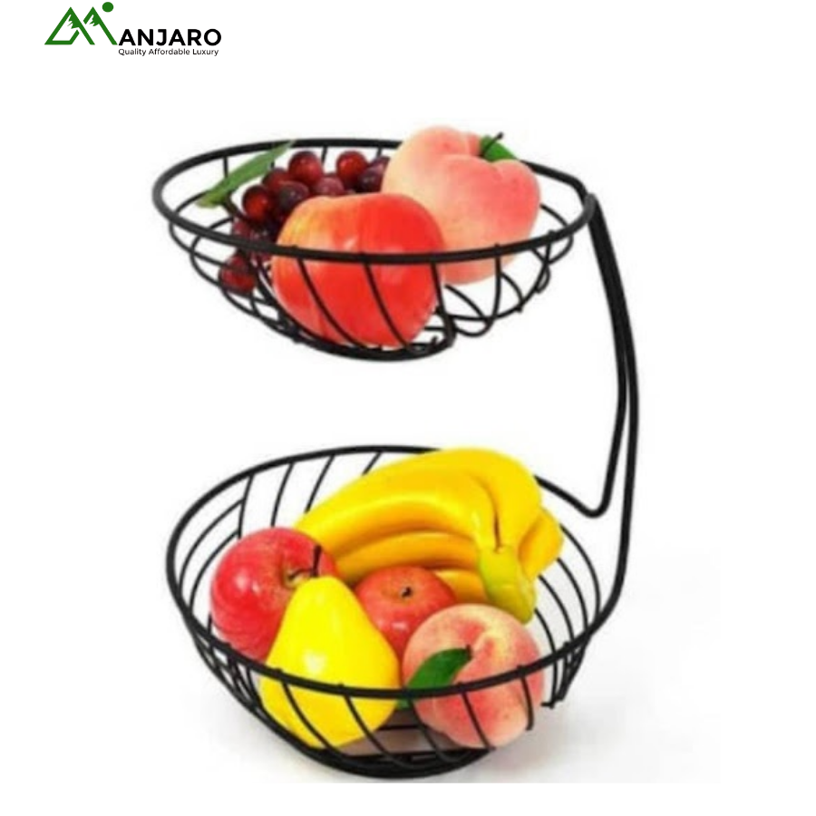 2-Tier Metal Fruit Basket Stand for Kitchen Counter, Black Iron Storage Organizer