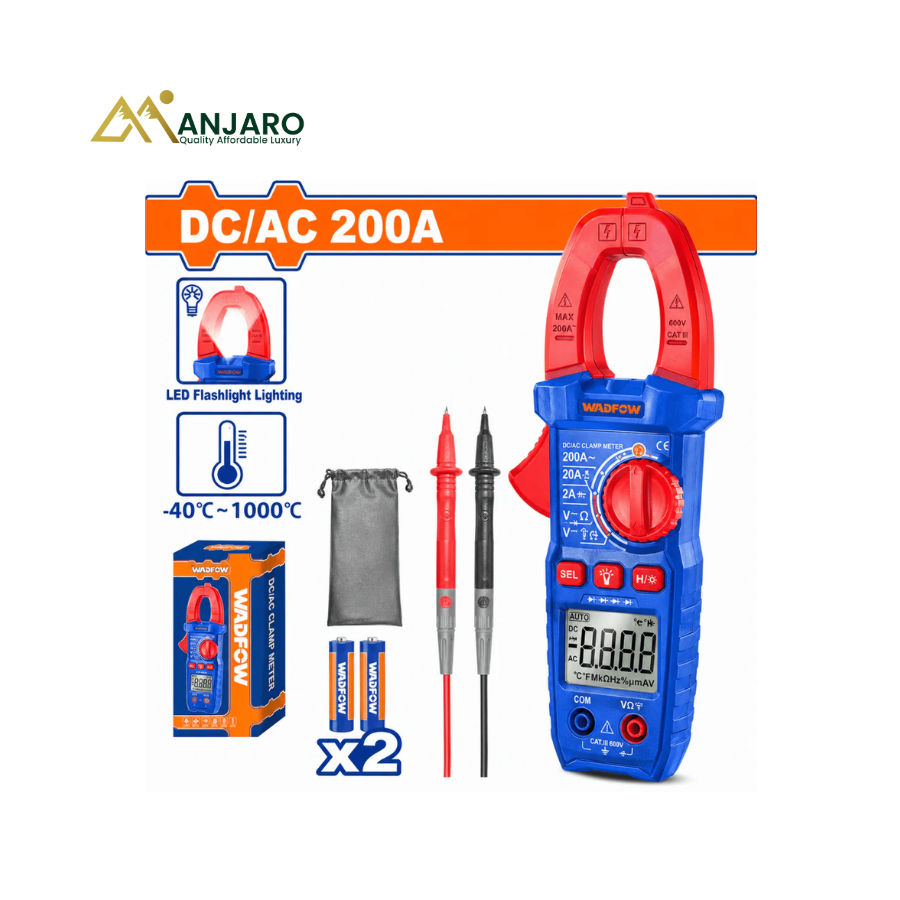 WADFOW True RMS DC/AC Clamp Meter – 6000 Counts Digital Multimeter – 200A WDM8202