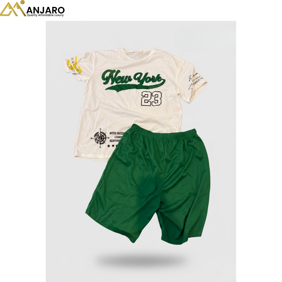 Boys New York 23 T-Shirt & Green Shorts Set – 2 Piece Outfit (Sizes 10–16 Years)