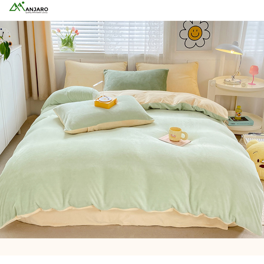 Milk Velvet Coral Fleece Four-Piece Winter Bedding Set – Double-Sided Thickened Quilt Cover & Warm Bed Sheets for Cozy Luxury(shipping fee included)
