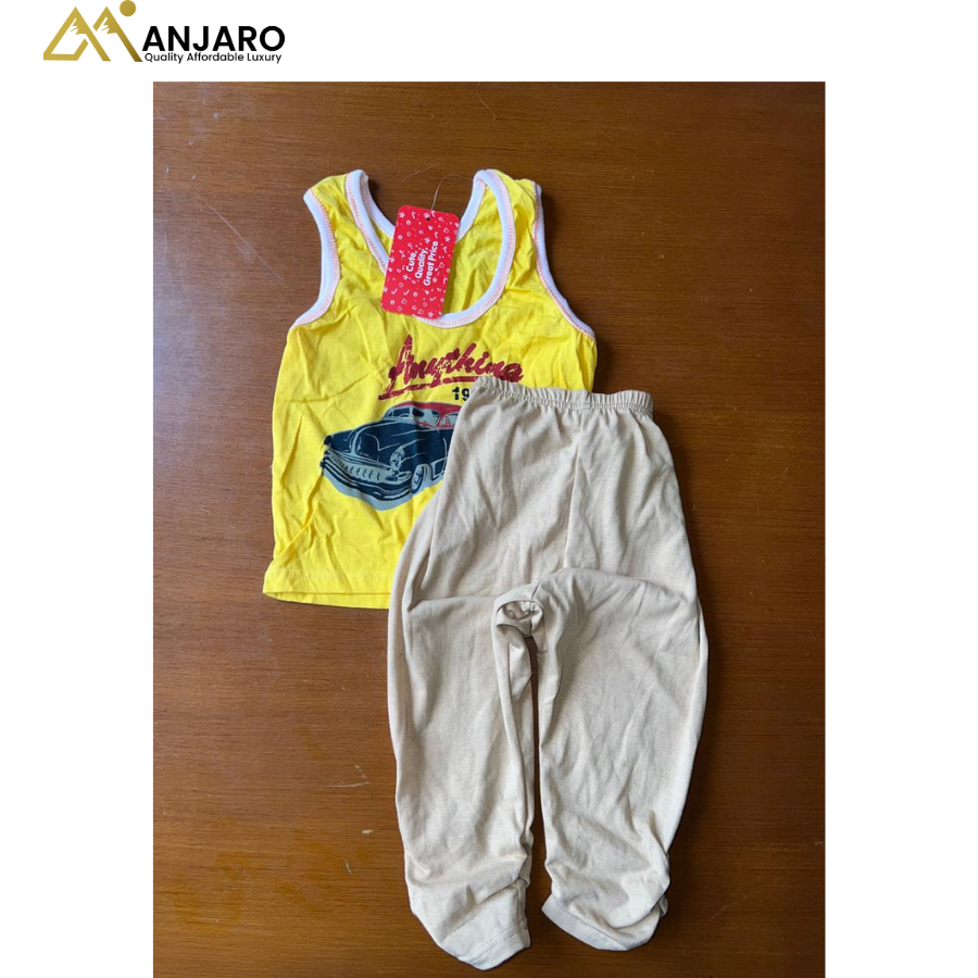 Cute Baby Boys Sleeveless Top & Pants Set – Yellow/Beige (2-Piece Outfit)