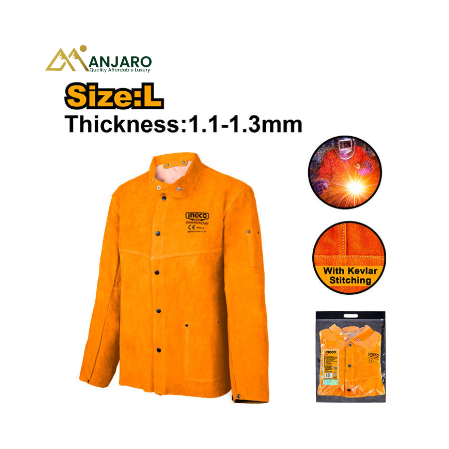 Ingco Leather Welding Jacket Large Split Cowhide Flame-Resistant Protective Jacket HGV0303