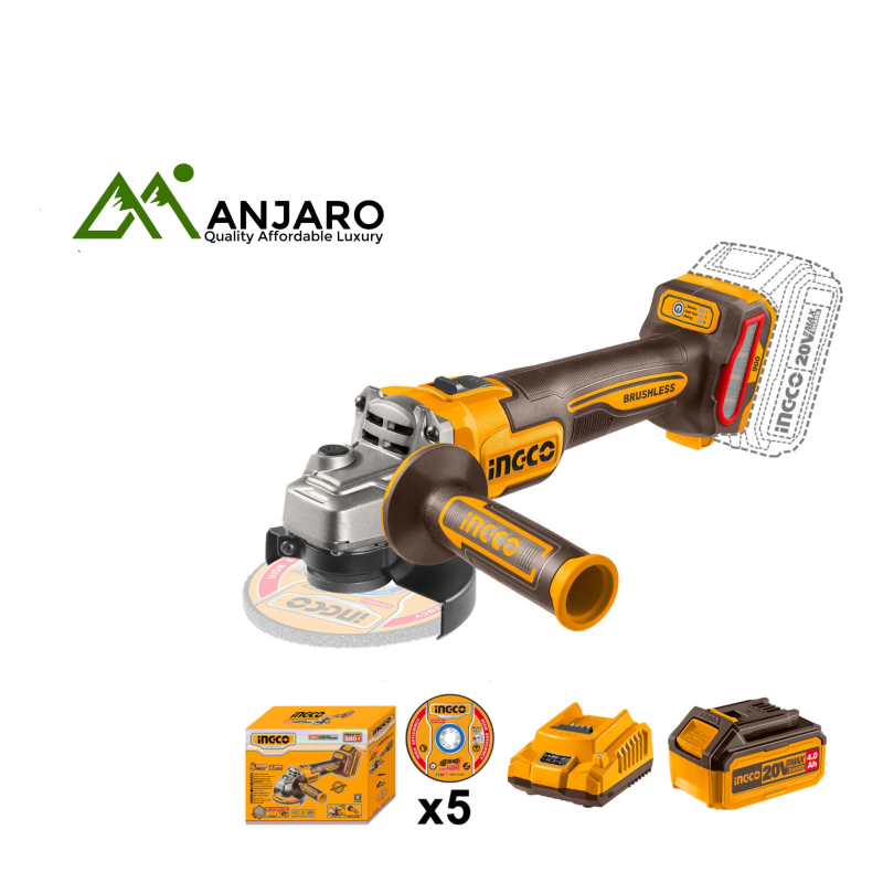 CAGLI261521 – 20V Cordless Angle Grinder | 900W Power, 4.0Ah Battery & 5 Metal Cutting Discs