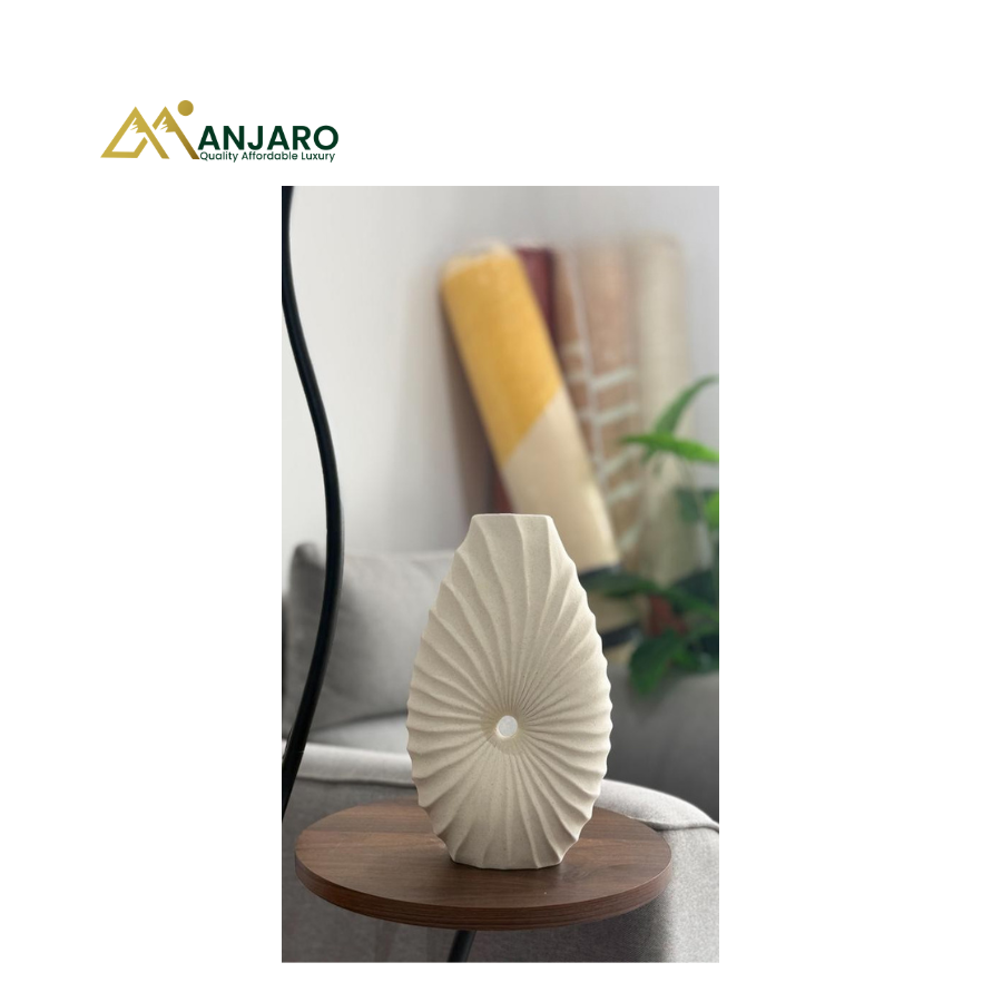 Sunburst Textured Ceramic Decorative Vase – Ivory White – Medium