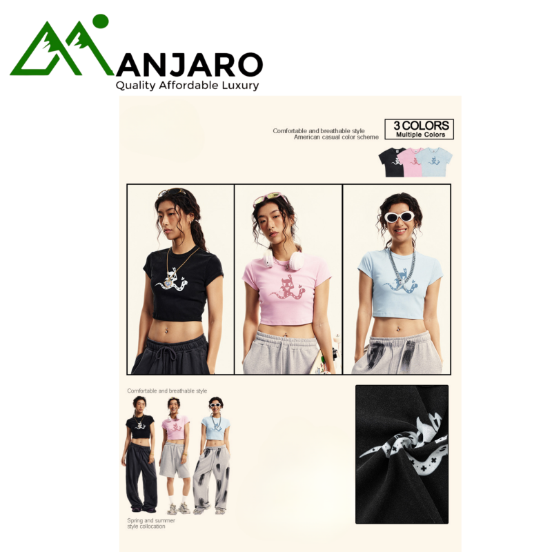 BE Women's Clothing  Summer American Trendy Hot Girl Slim-Fit Short-Sleeve Shoulder T-Shirt (Shipping fee Included)