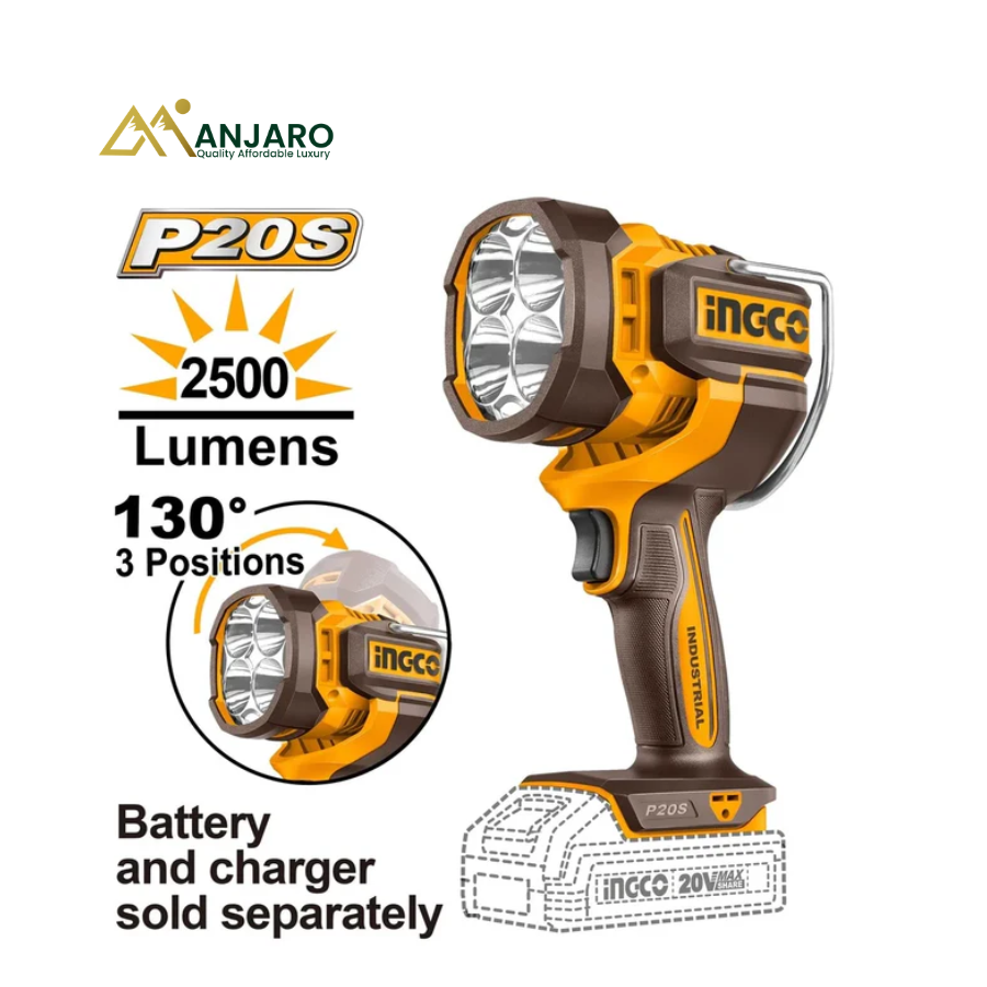 Ingco Cordless Work Lamp – 22.5W LED Jobsite Light with 3 Brightness Modes – 20V CWLI20885